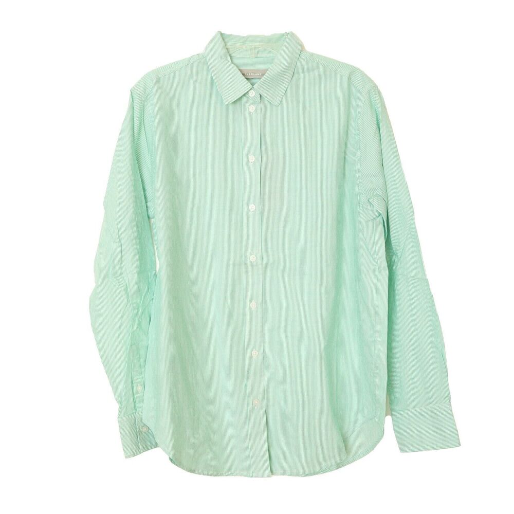 EVERLANE Cotton Oversized Shirt 00 Mint Green White Pinstripe Button Down B59